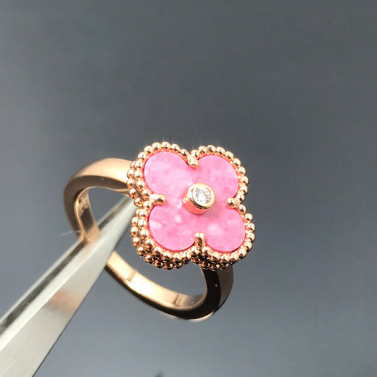 [WZQ]CLOVER RHODONITE ROSE GOLD RING