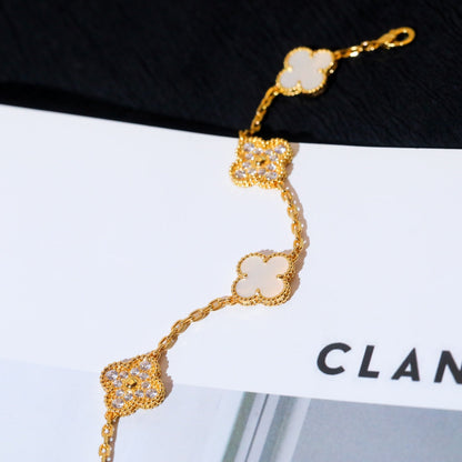 [WZQ]CLOVER BRACELET 5 MOTIF WHITE MOP DIAMOND
