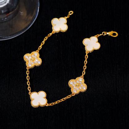 [WZQ]CLOVER BRACELET 5 MOTIF WHITE MOP DIAMOND