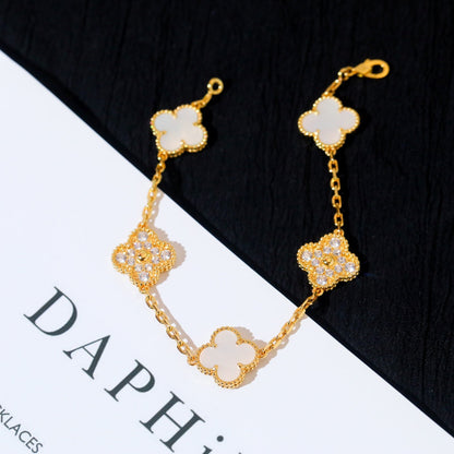 [WZQ]CLOVER BRACELET 5 MOTIF WHITE MOP DIAMOND