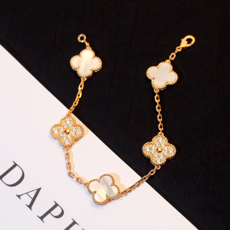 [WZQ]CLOVER BRACELET 5 MOTIF WHITE MOP DIAMOND