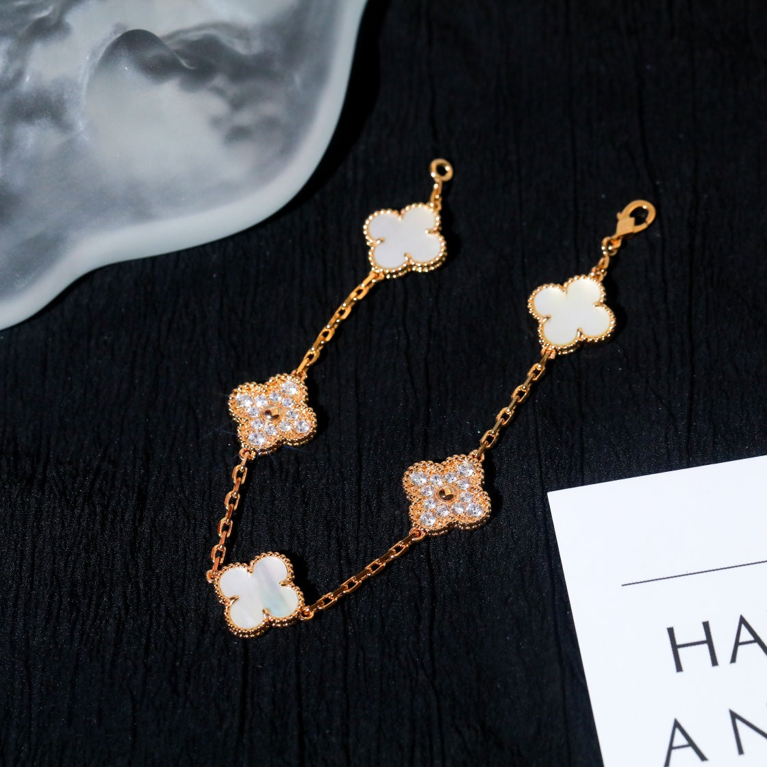 [WZQ]CLOVER BRACELET 5 MOTIF WHITE MOP DIAMOND