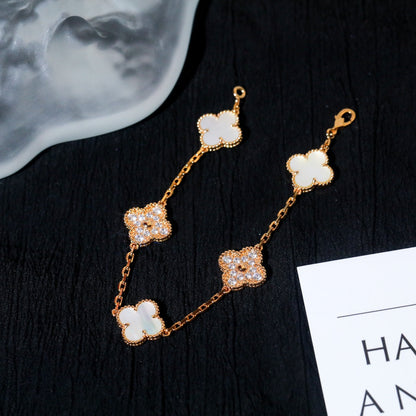 [WZQ]CLOVER BRACELET 5 MOTIF WHITE MOP DIAMOND