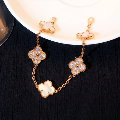 [WZQ]CLOVER BRACELET 5 MOTIF WHITE MOP DIAMOND