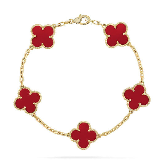[WZQ]CLOVER 5 MOTIFS RED AGATE  BRACELET