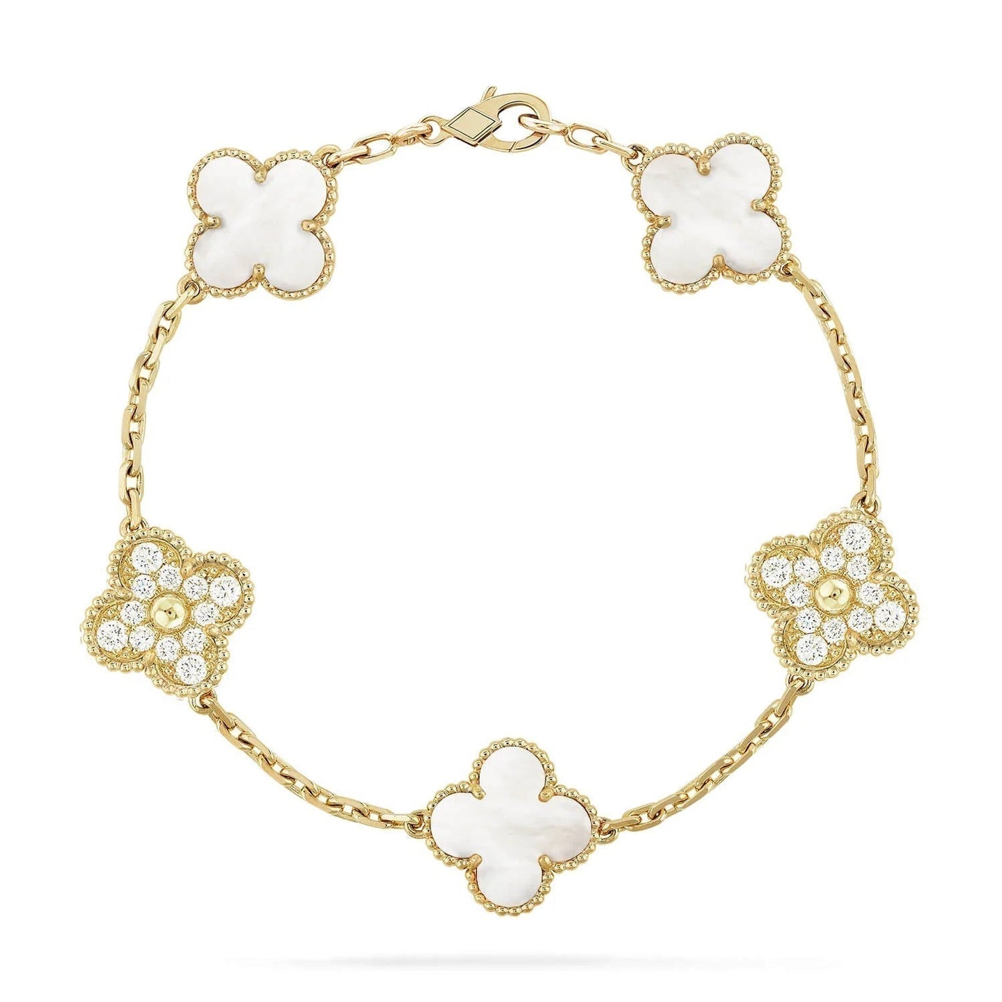 [WZQ]CLOVER BRACELET 5 MOTIF WHITE MOP DIAMOND