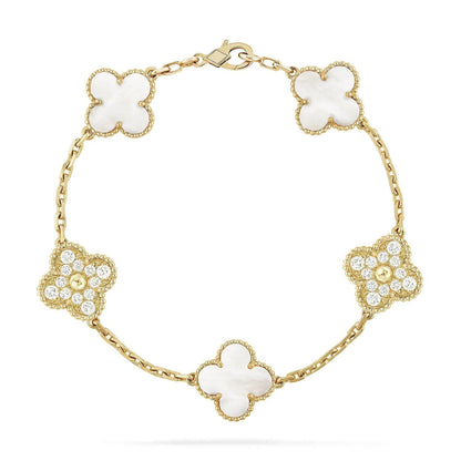 [WZQ]CLOVER BRACELET 5 MOTIF WHITE MOP DIAMOND