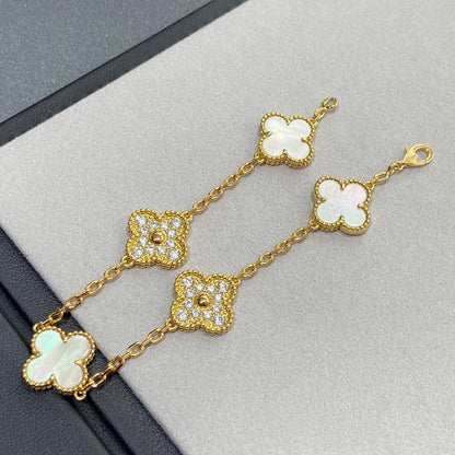 [WZQ]CLOVER BRACELET 5 MOTIF WHITE MOP DIAMOND