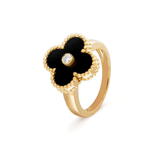 [WZQ]CLOVER ONYX RING GOLD DIAMOND
