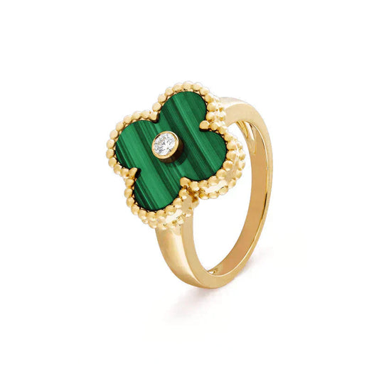 [WZQ]CLOVER MALACHITE RING GOLD DIAMOND