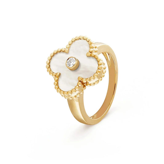 [WZQ]CLOVER PINK MOP RING GOLD DIAMOND